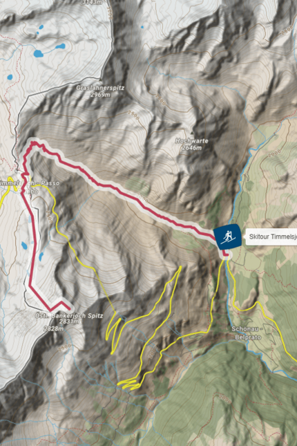 Timmelsjoch - Banker Joch (2.833 m) © OpenStreetMap Kartenansicht der Skitour von Timmelsjoch zum Banker Joch mit Höhenangaben