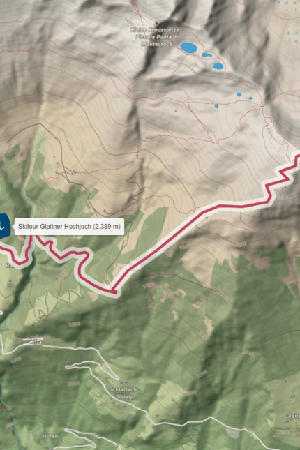 Glaitner Hochjoch (2.389 m) © OpenStreetMap Karte der Skitour Glaitner Hochjoch mit Route auf 2.389 m Höhe